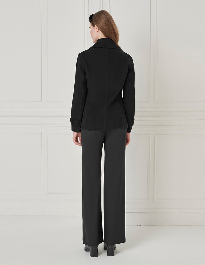 BORA AKSU Lapel Double-Breasted Waisted Wool Double-Faced Coat