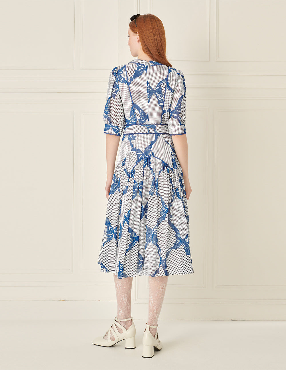 BORA AKSU French Lace-Embellished Bow Print Dress