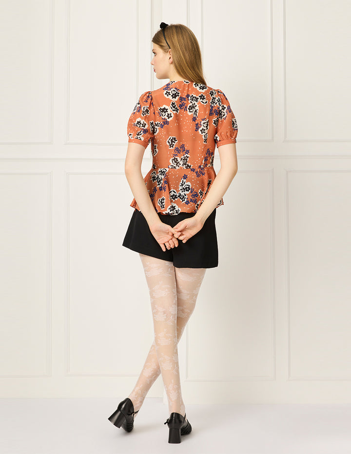 BORA AKSU V-Neck Short Sleeve Floral Print Wrap Top