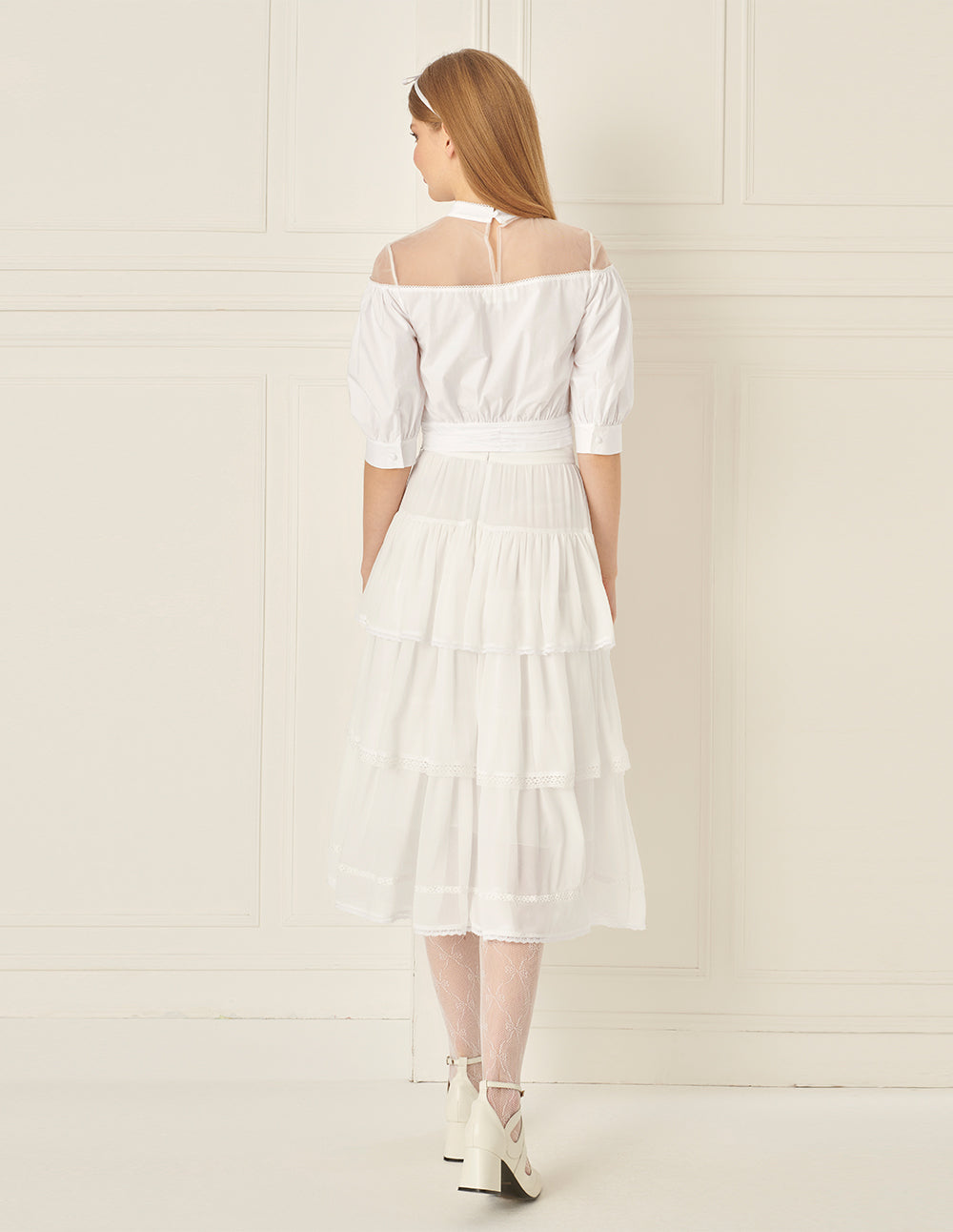 BORA AKSU Puff-Sleeved Mesh Pleated Top