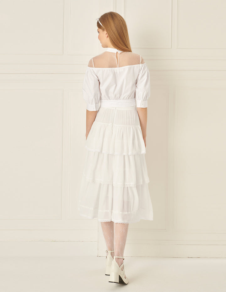 BORA AKSU Puff-Sleeved Mesh Pleated Top