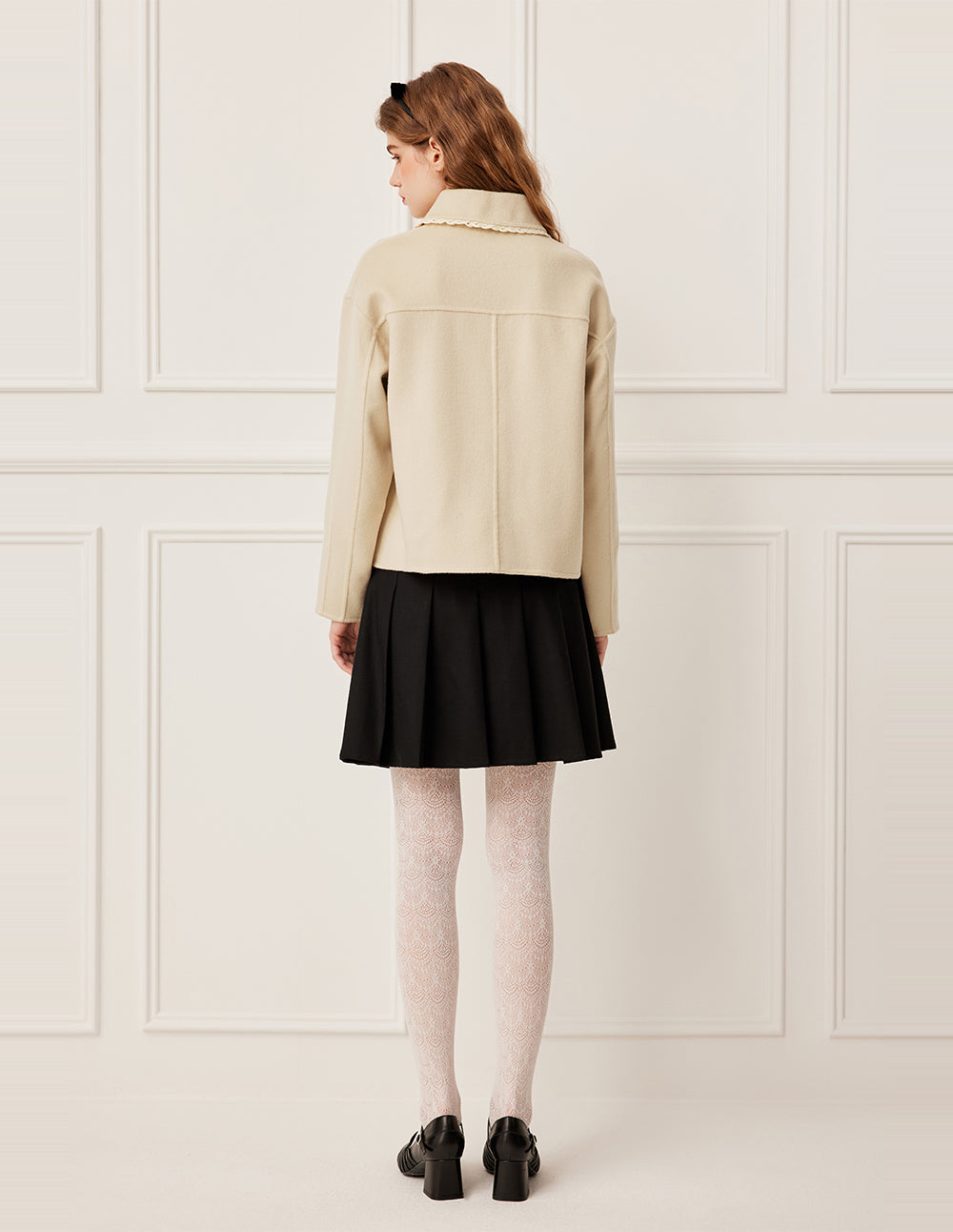 BORA AKSU Ruffle Lapel Long Sleeve Wool Knit Coat