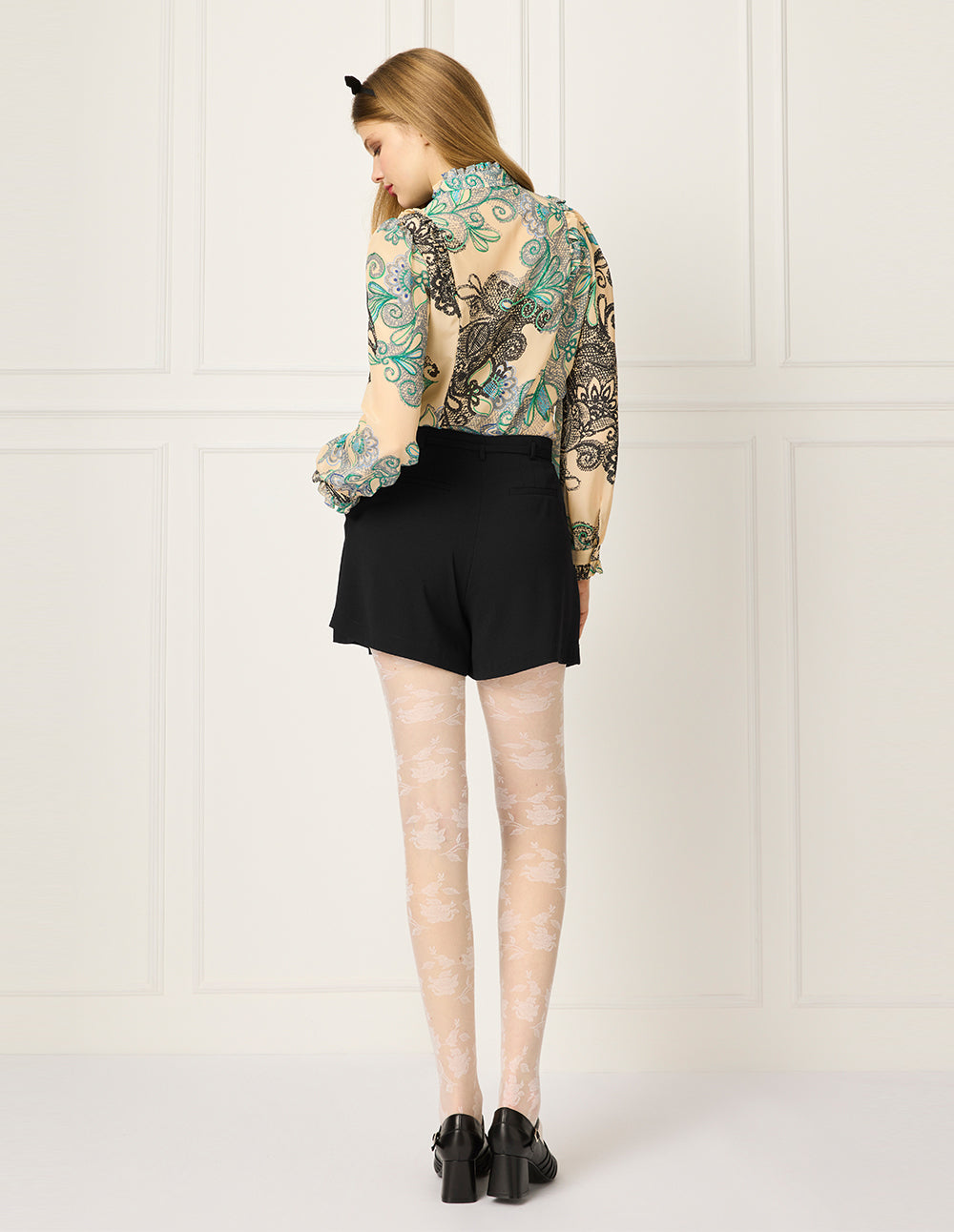 BORA AKSU Tie-Front Pleated Black Shorts