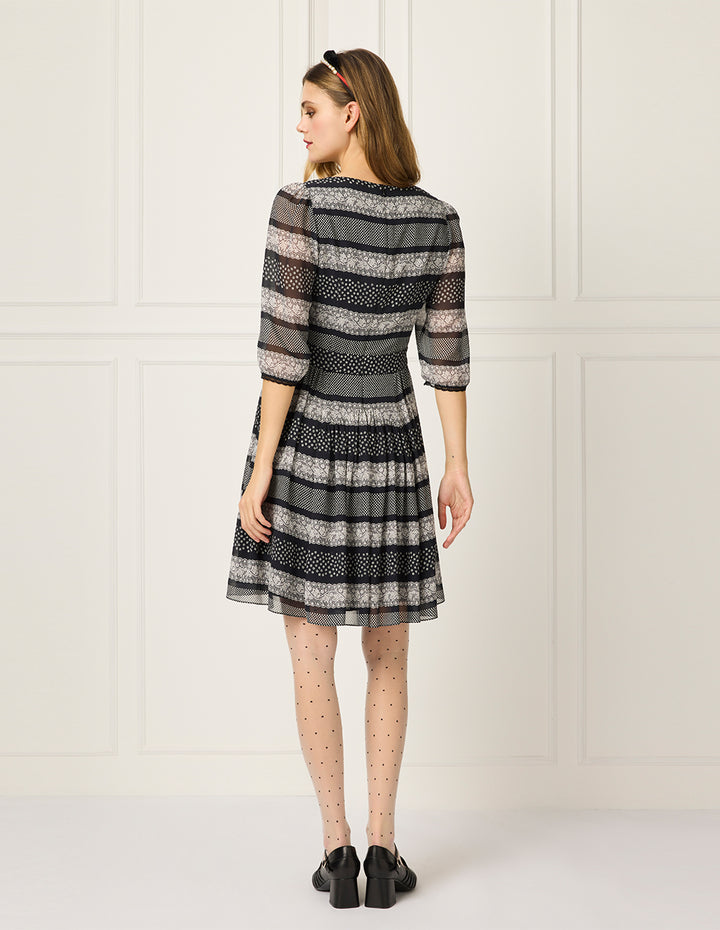 BORA AKSU Square-Neck Ruffle Lace Layered Printed Midi Dress