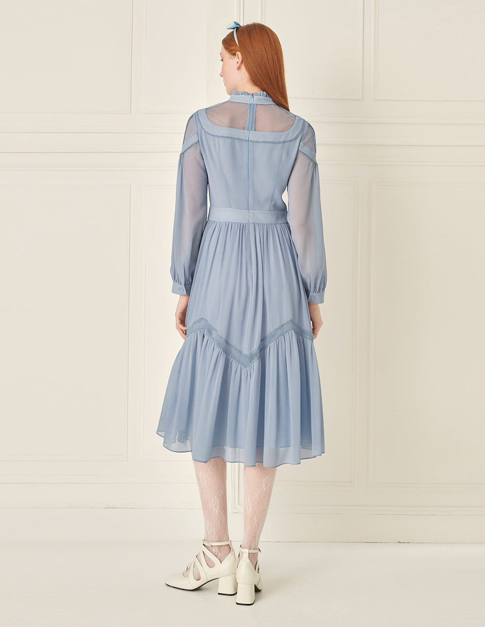 BORA AKSU Puff Sleeve Mesh Patchwork Dress