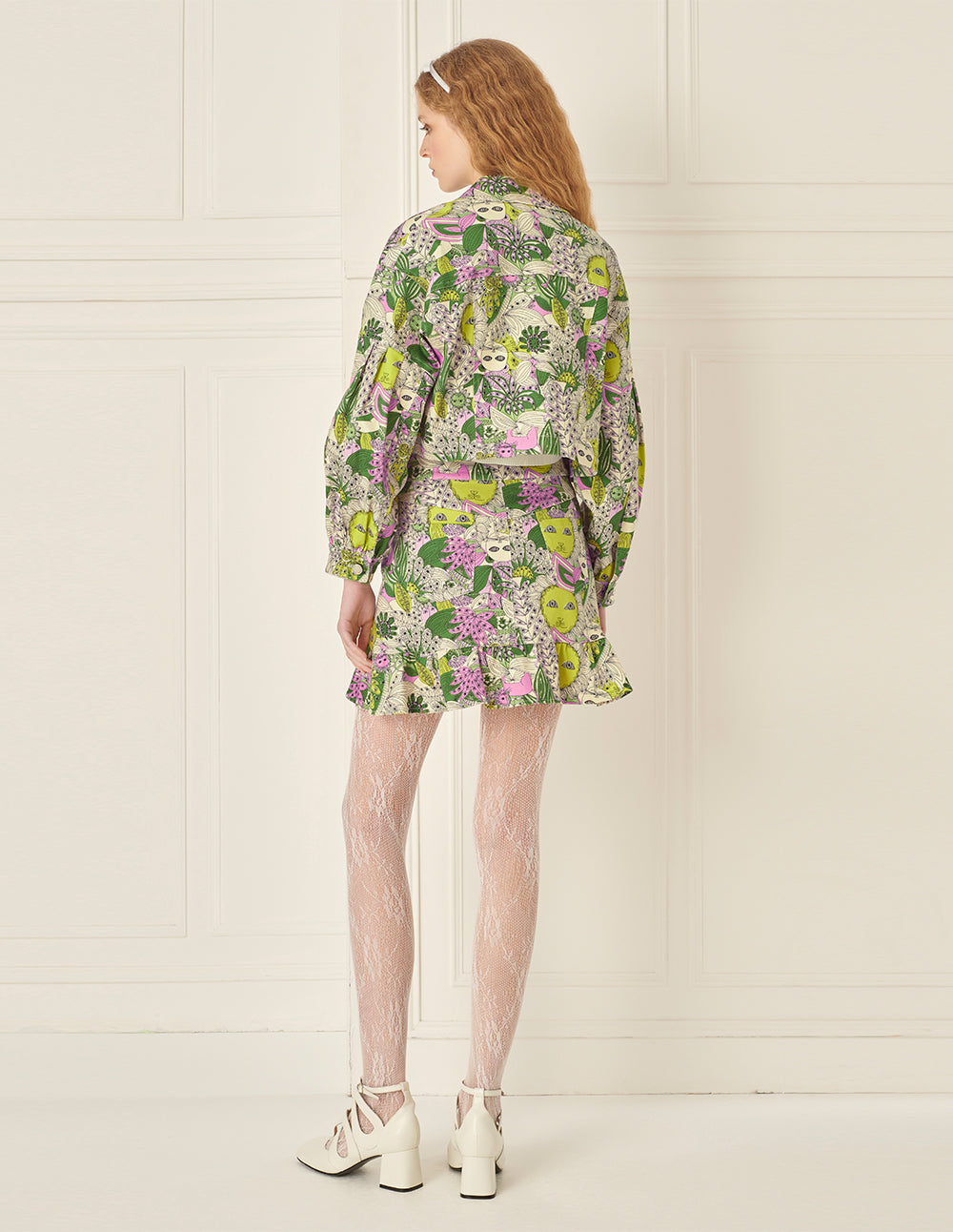 BORA AKSU Puff Sleeve Printed Short Denim Jacket