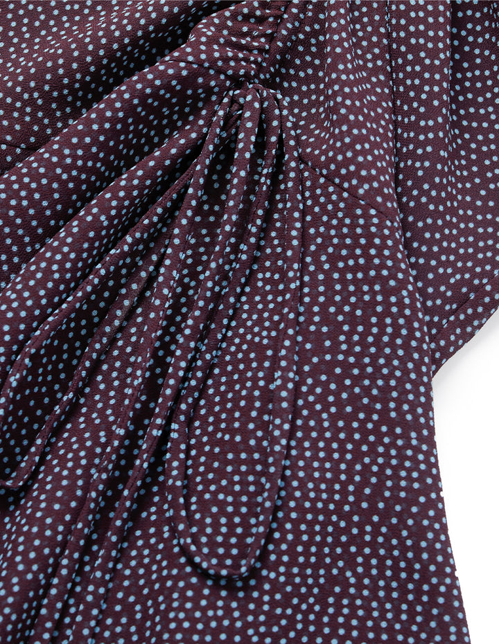 BORA AKSU V-Neck Asymmetric Pleated Polka Dot Trumpet Midi Wrap Dress