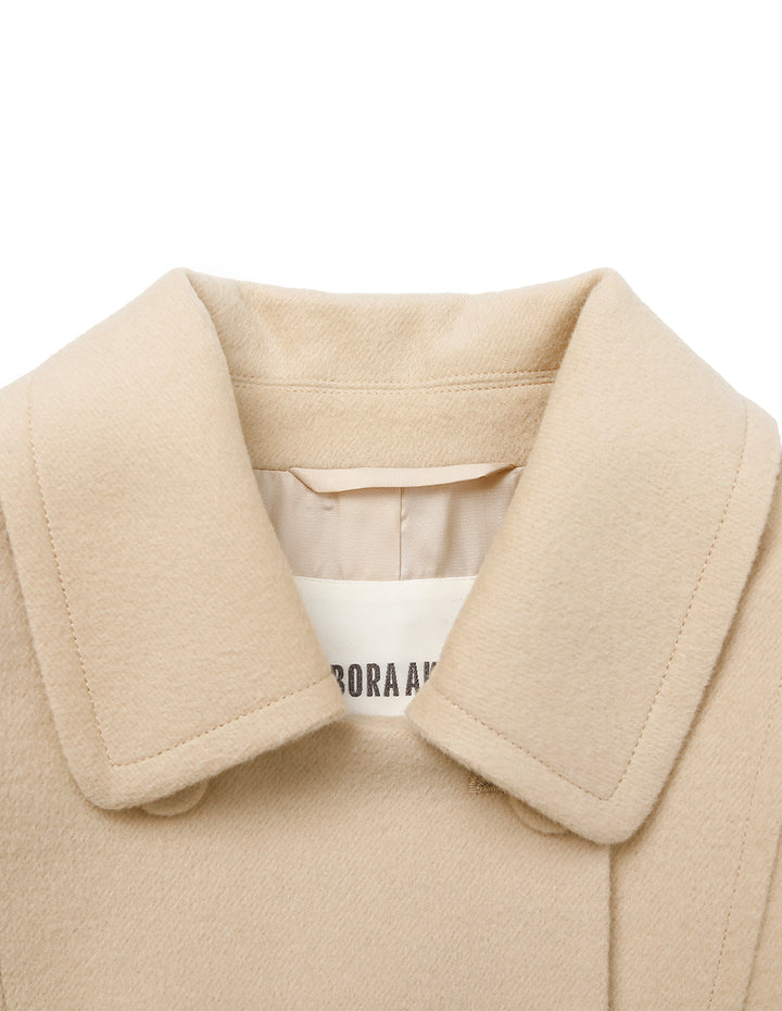BORA AKSU Notched Collar Double-Breasted Wool Cashmere Blend Short Coat