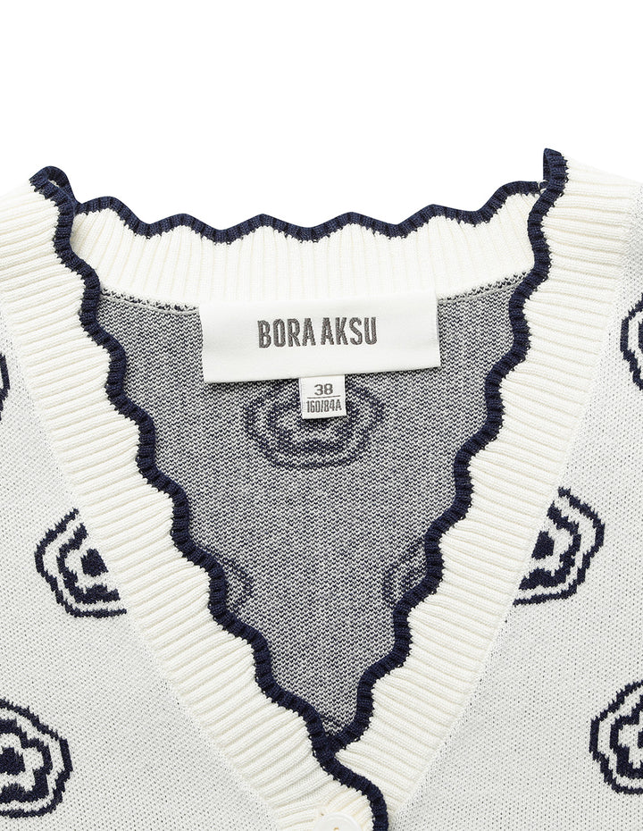 BORA AKSU V-neck Long-Sleeve Floral Jacquard Knit Cardigan