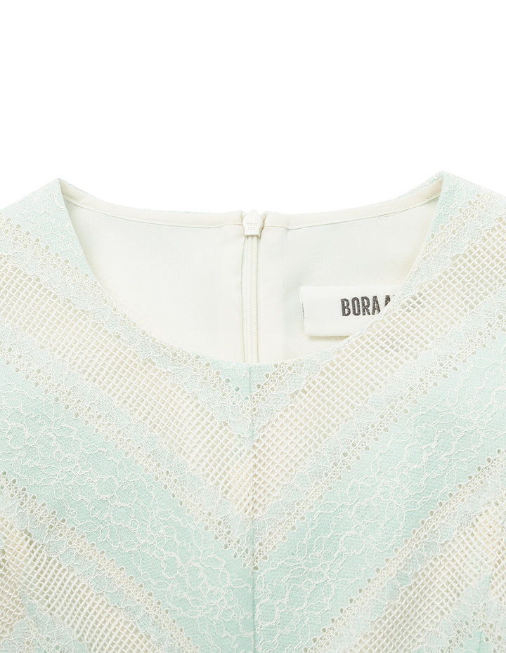 BORA AKSU Round-Neck Short-Sleeve Contrast-Color Stripes Midi Knit Dress