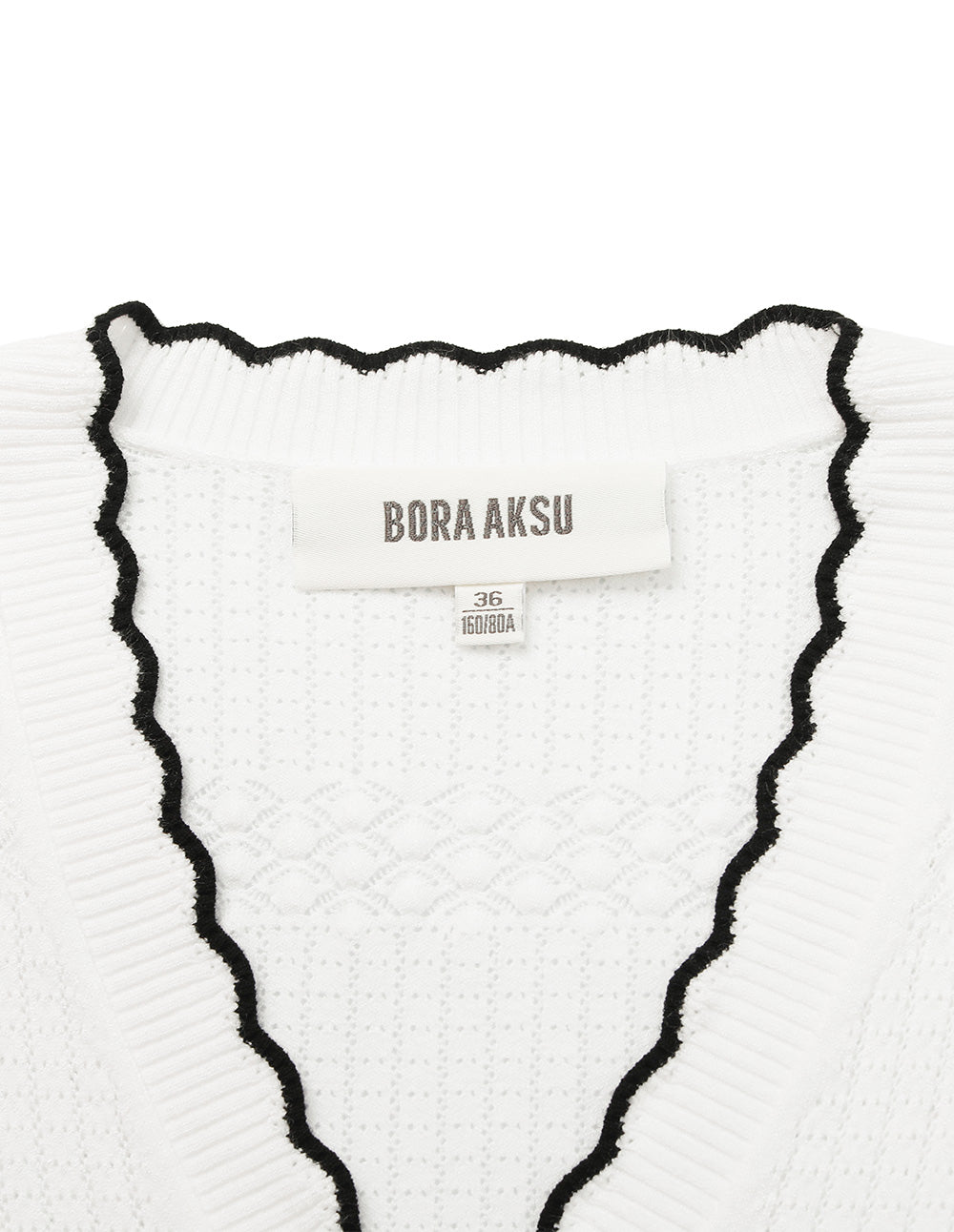 BORA AKSU V-Neck Long-Sleeve Black Ruffle-Trimmed Pointelle Knitted Cardigan