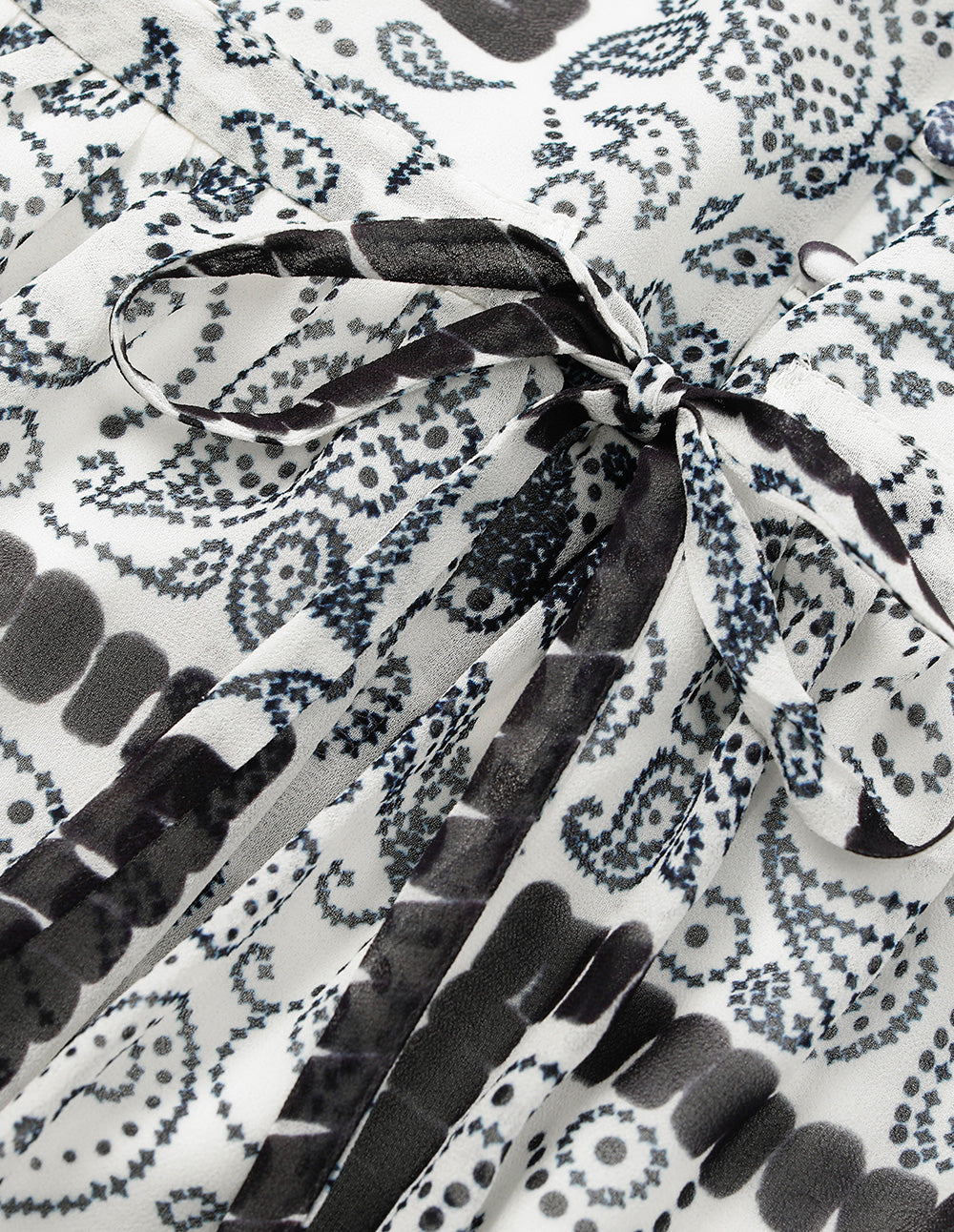 BORA AKSU V-Neck Puff Short Sleeve Paisley Print Flounce Midi Shift Dress