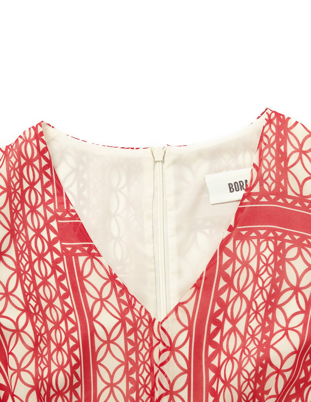 BORA AKSU V-Neck Puff Short Sleeve Geometric Print Pleated Midi Dress