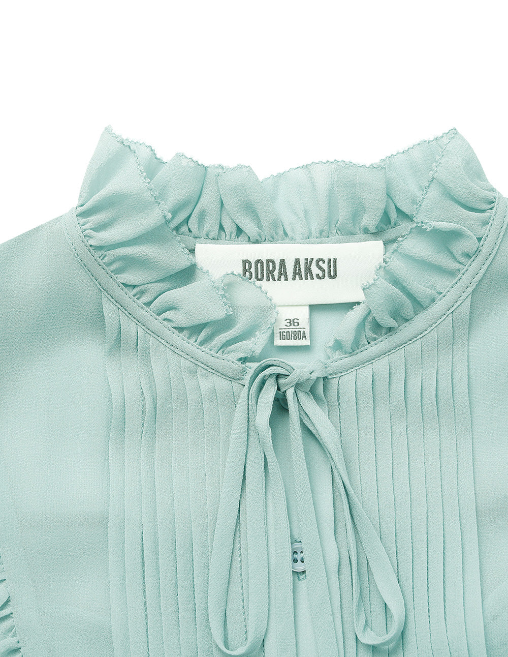 BORA AKSU Round Ruffle Tuxedo Collar Puff Long Sleeve Silk Blend Blouse