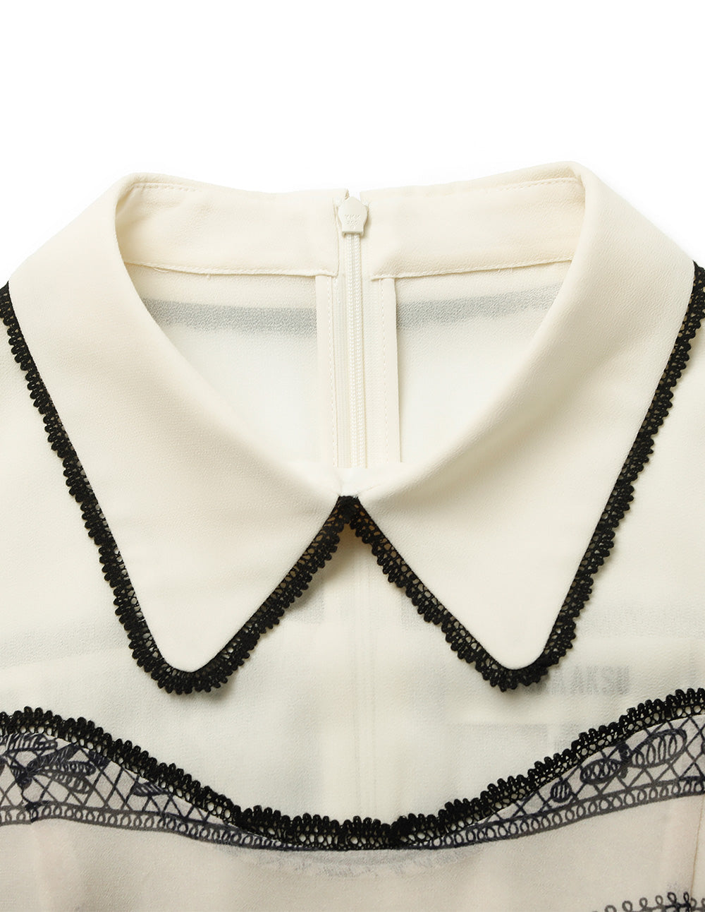 BORA AKSU Peter Pan Collar Puff Sleeve Lace Floral Print Silk Midi Dress