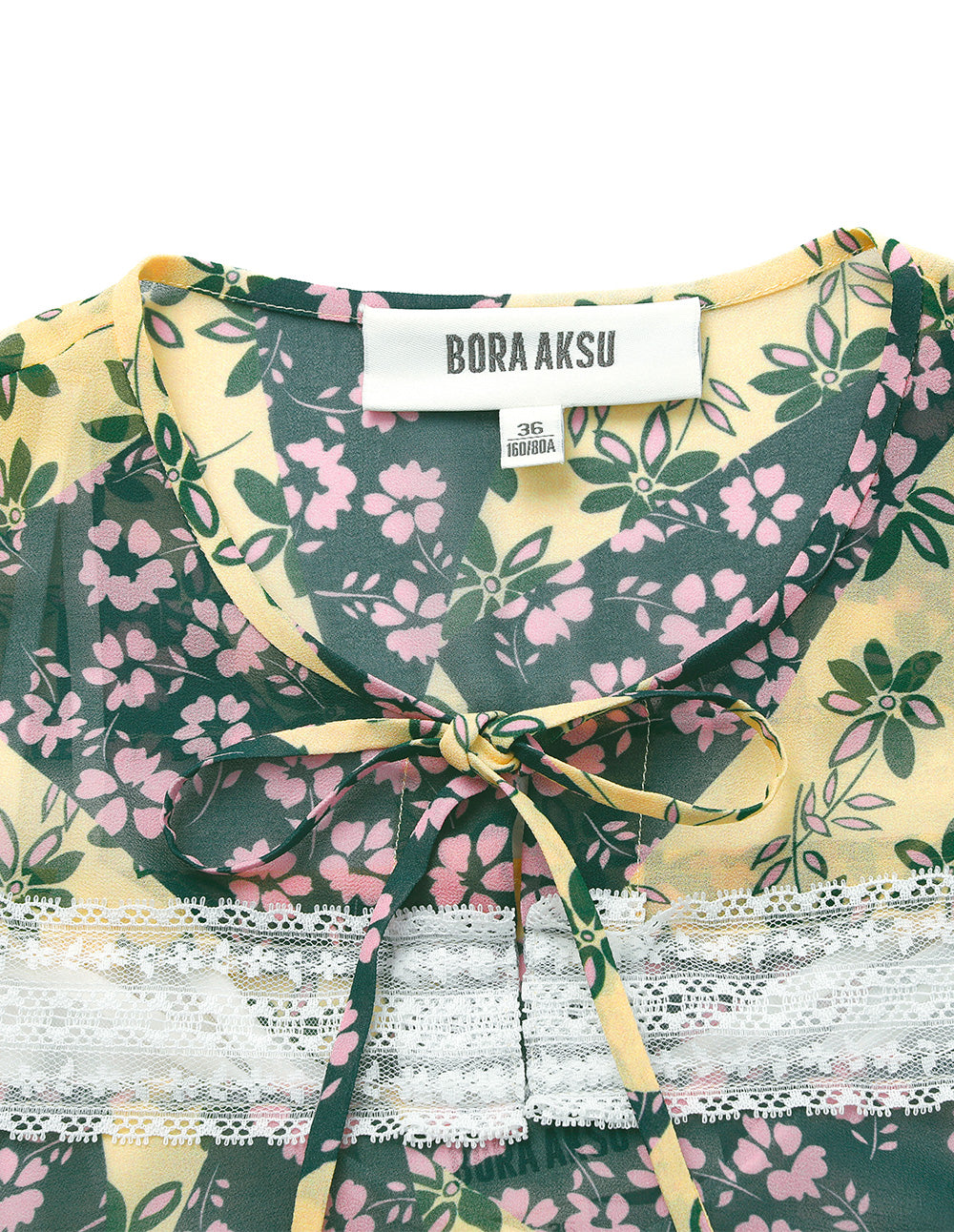 BORA AKSU Bubble Sleeve Tie-Neck Floral Print Blouse