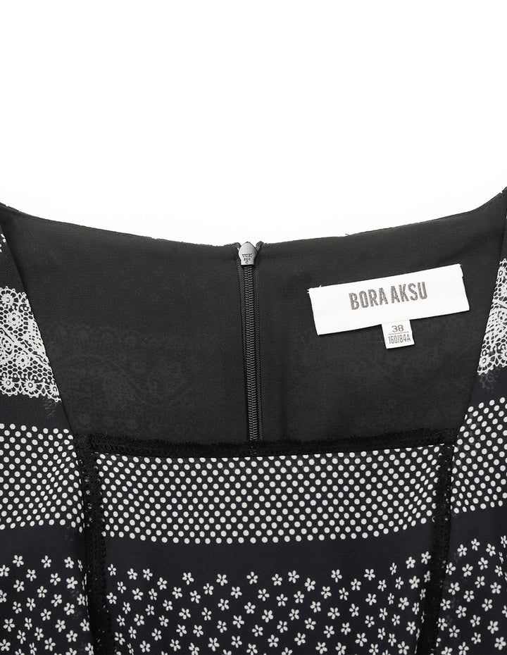 BORA AKSU Square-Neck Ruffle Lace Layered Printed Midi Dress