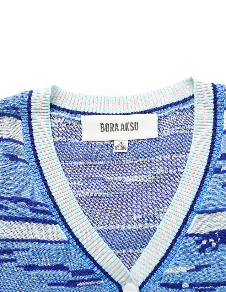 BORA AKSU V-Neck Long-Sleeves Floral Print Linen Blend Knit Cardigan