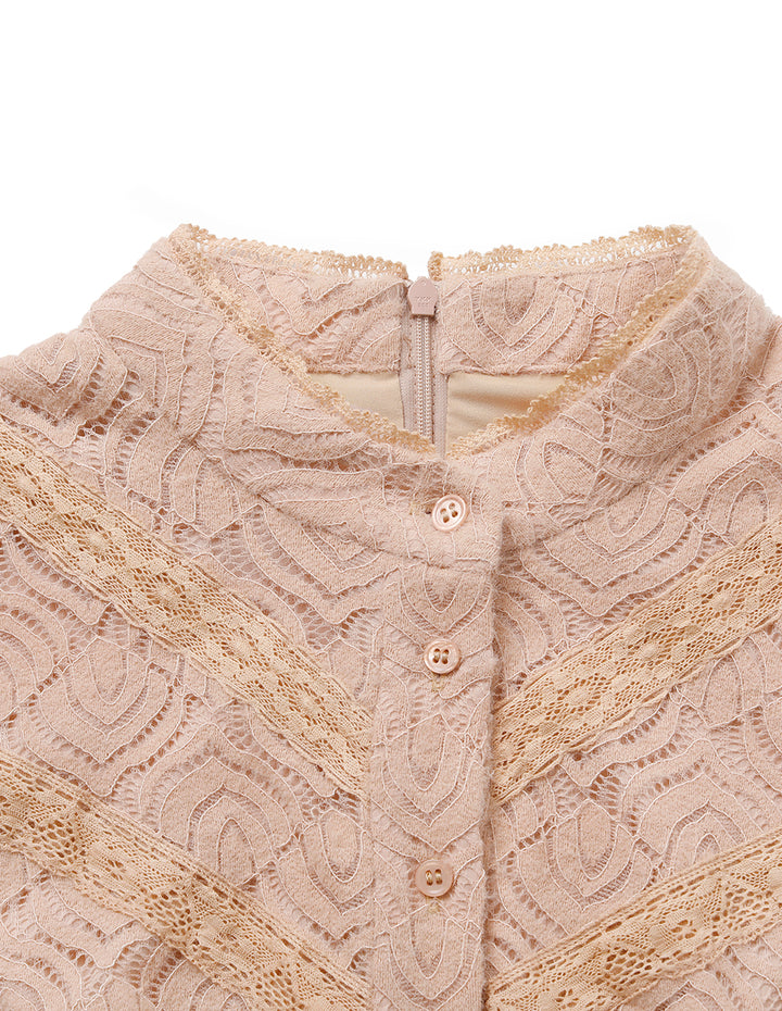 BORA AKSU Puff Sleeve Ruffled Lace Midi Dress