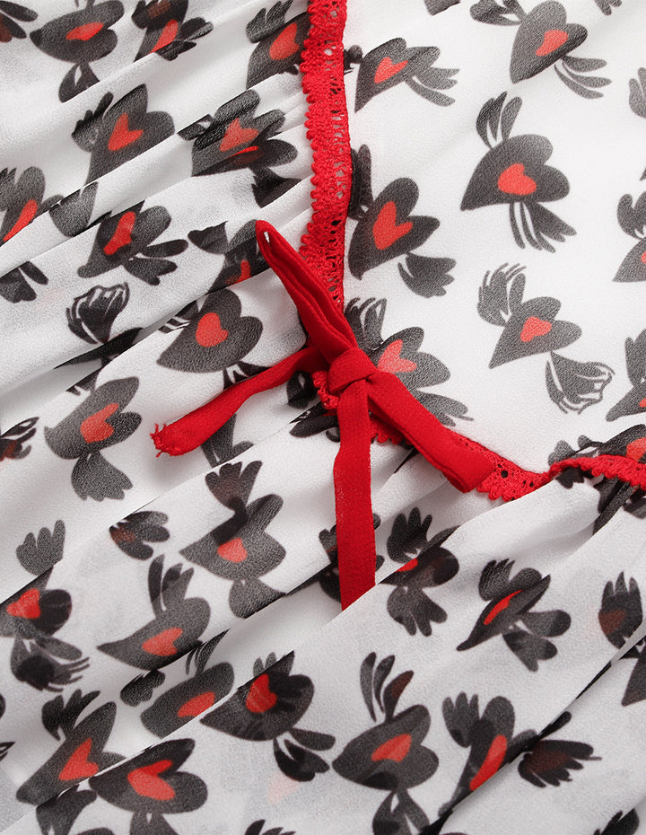 BORA AKSU Lace Trim Heart Print A-line Midi Slip Dress