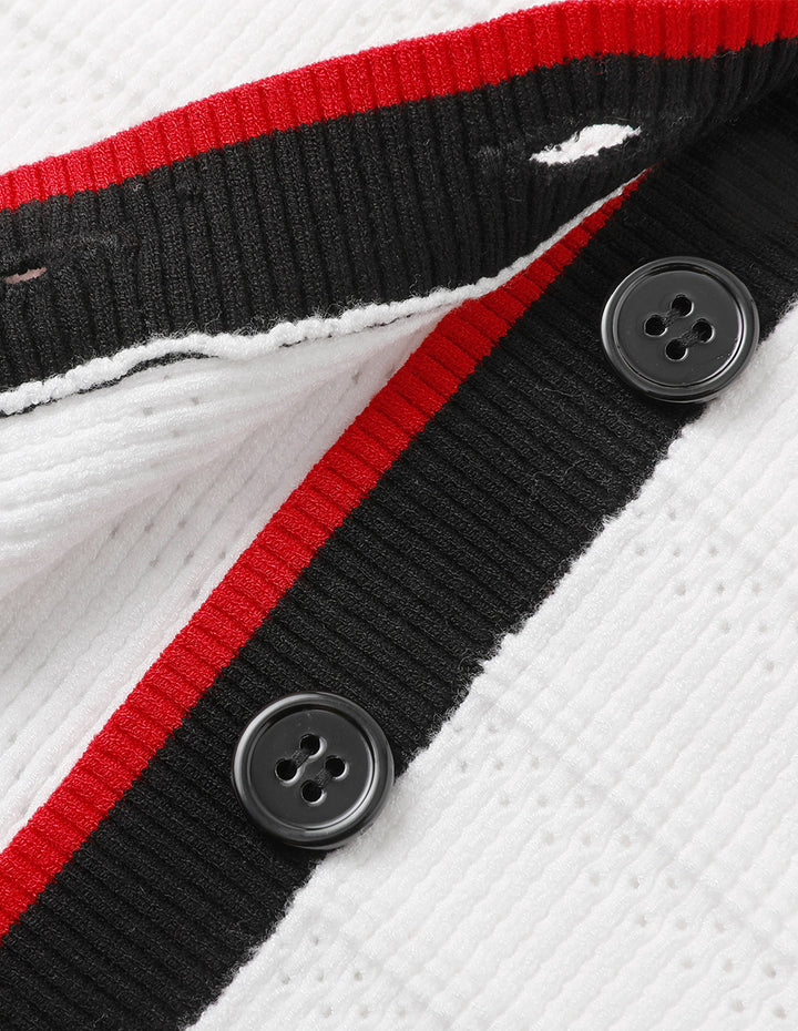 BORA AKSU Red And Black Contrast Trim V-Neck Long-Sleeved Knitted Cardigan