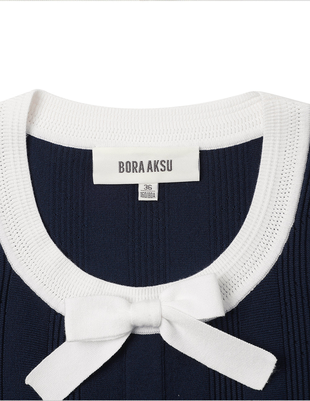 BORA AKSU French Blue And White Contrast Bow Round Neck Dress