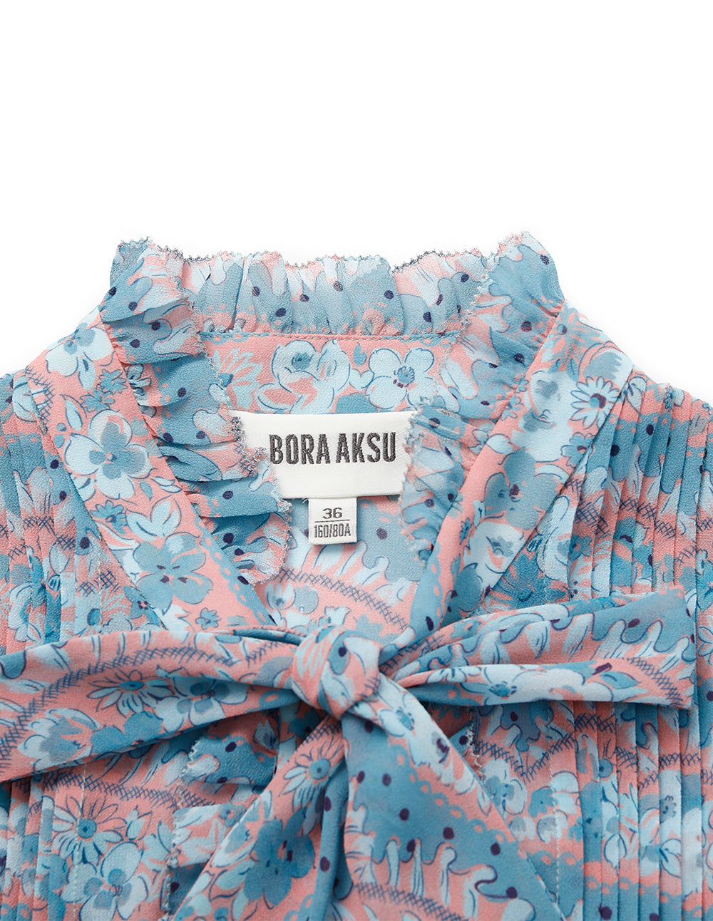 BORA AKSU Tie-Collar Puff Long Sleeve Printed Pin Tuck Blouse