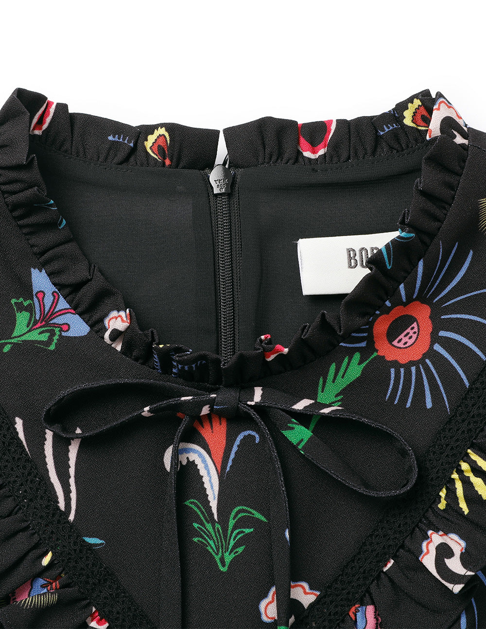 BORA AKSU Ruffle Long-Sleeve Printed Pleated Midi Dress