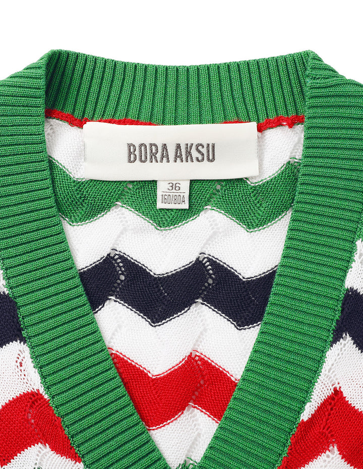 BORA AKSU V-Neck Striped Intertone Knitted Cardigan