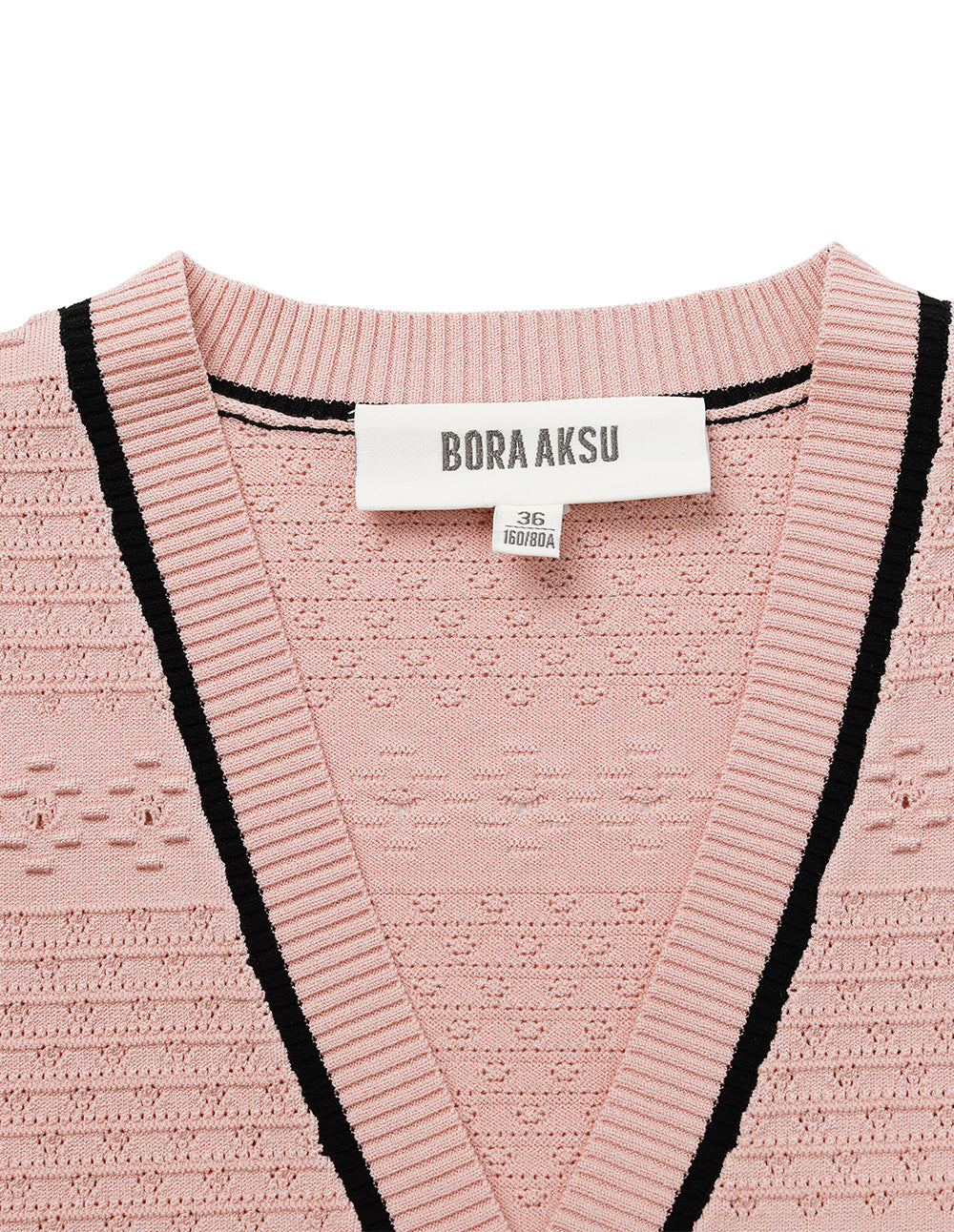 BORA AKSU V-Neck Short-Sleeve Black Trimmed Knit Cardigan