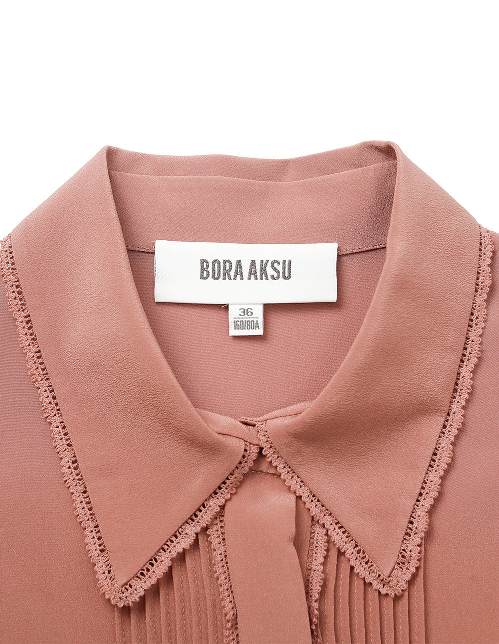 BORA AKSU Turn-Down Collar Long Sleeve Lace Trim Silk Blouse