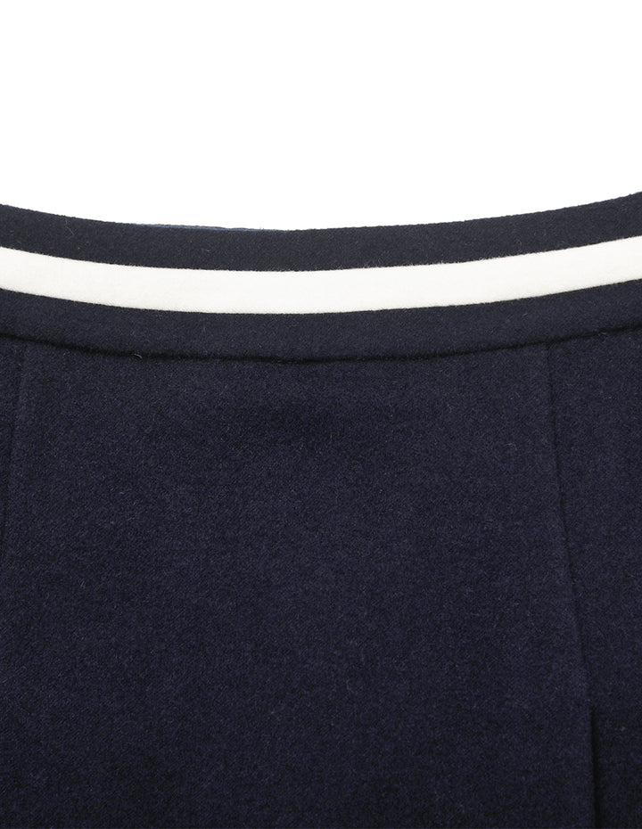 BORA AKSU White Trim A-Line High-Waisted Pleated Wool Skirt