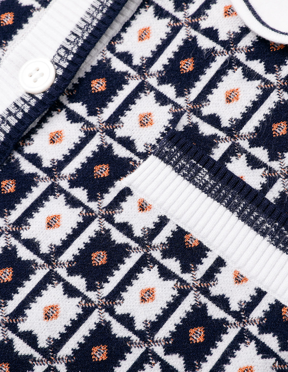 BORA AKSU Retro Contrasting Geometric Pattern Lapel Knitted Dress