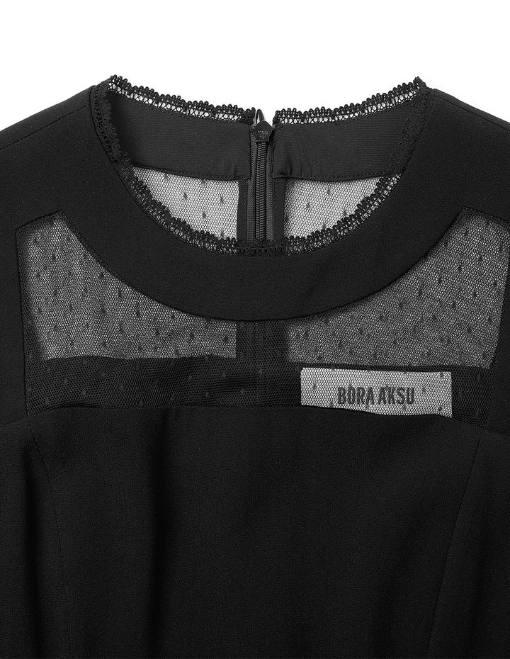 BORA AKSU Mesh Patchwork Lace Embellished Little Black Dress