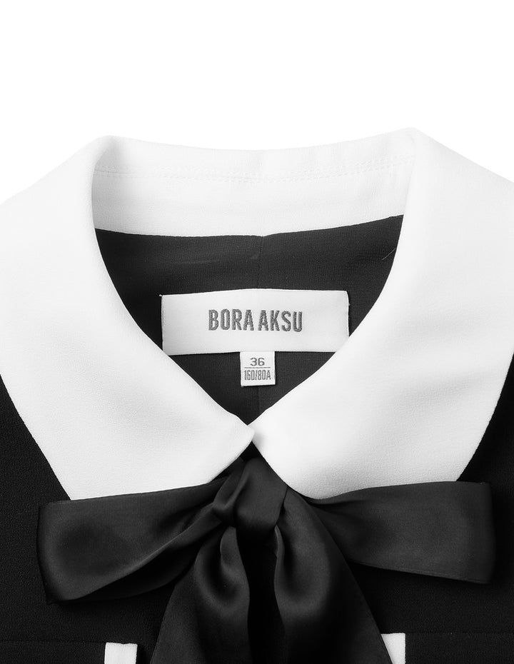BORA AKSU French Contrast Lapel Bow Tie Dress