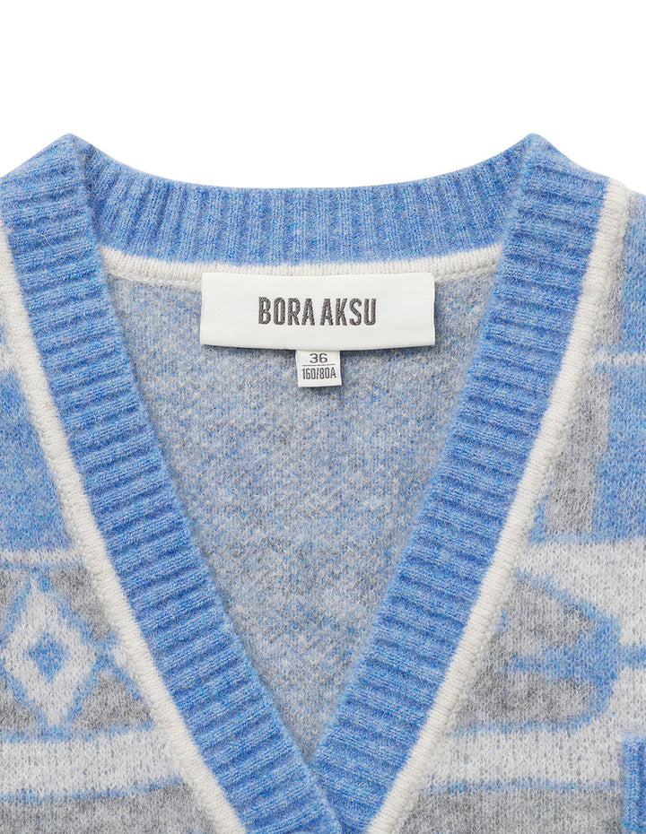 BORA AKSU V-Neck Dropped-Shoulder Long-Sleeve Striped Mid-Length Loose Knitted Cardigan