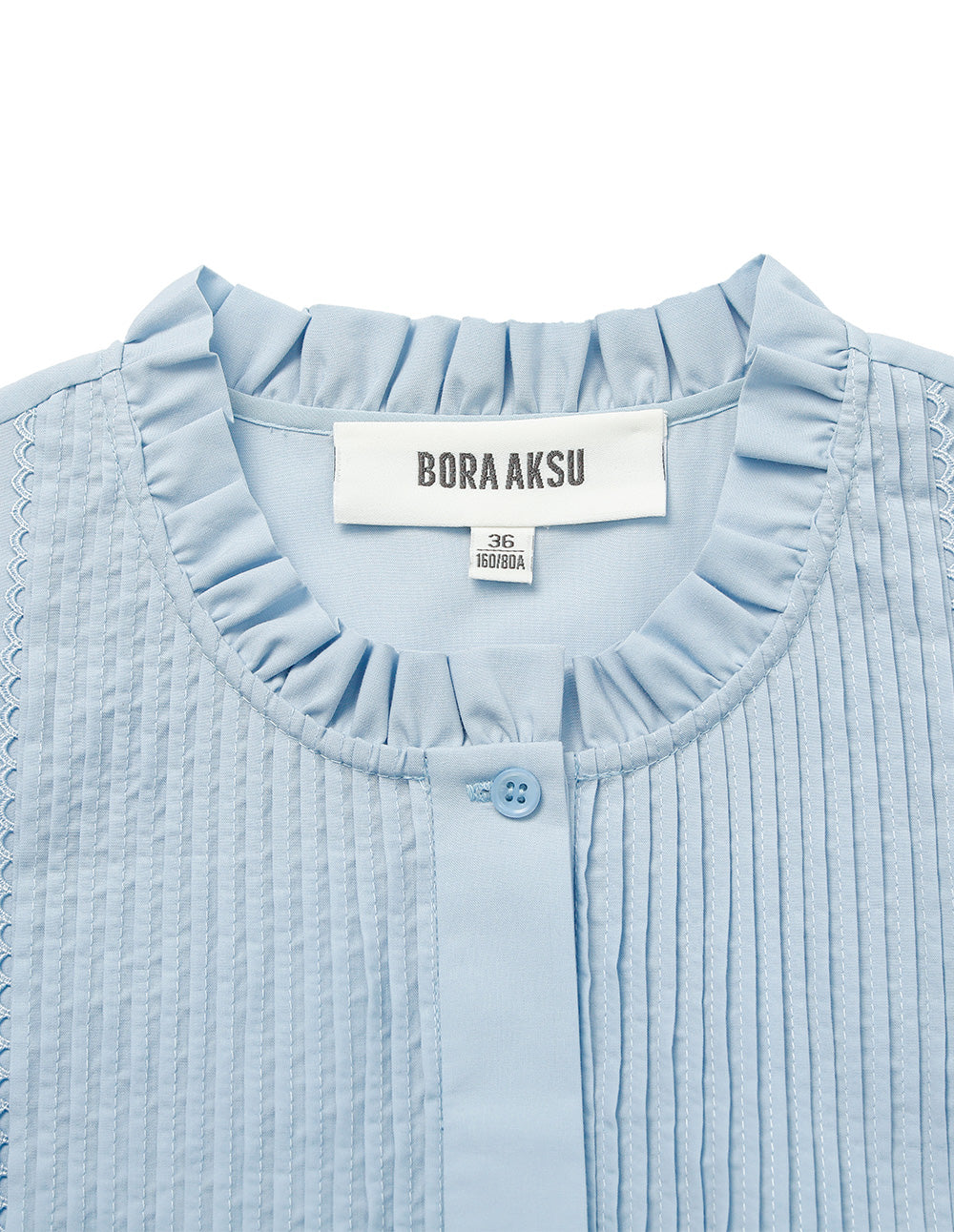 BORA AKSU Ruffled Stand-Collar Puff-Sleeved Pin Tuck Blouse