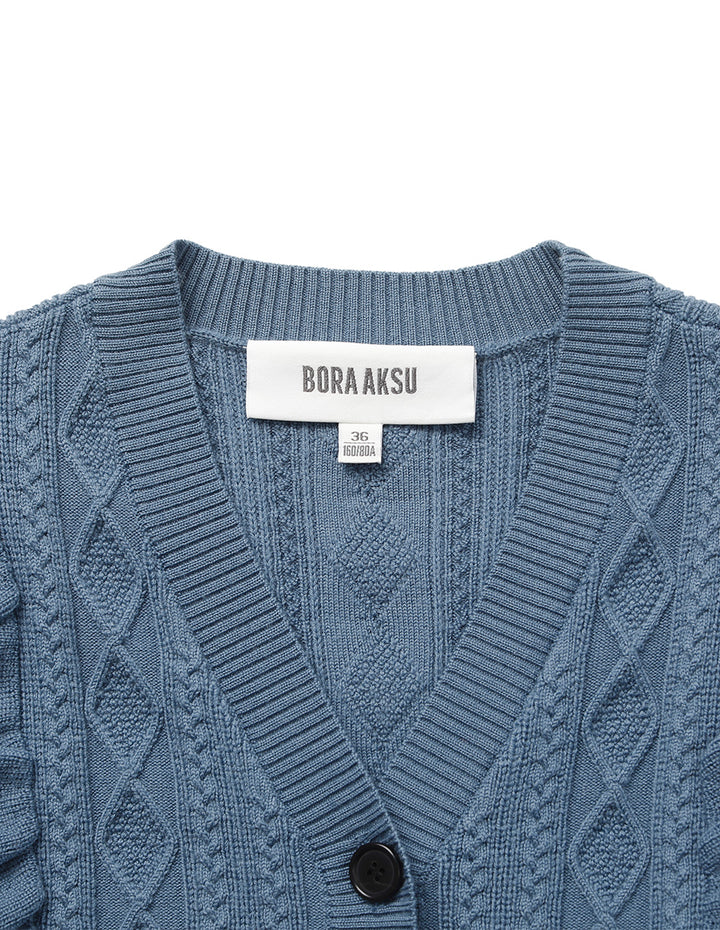BORA AKSU Mock Two-Piece V-Neck Ruffle Knit Cardigan