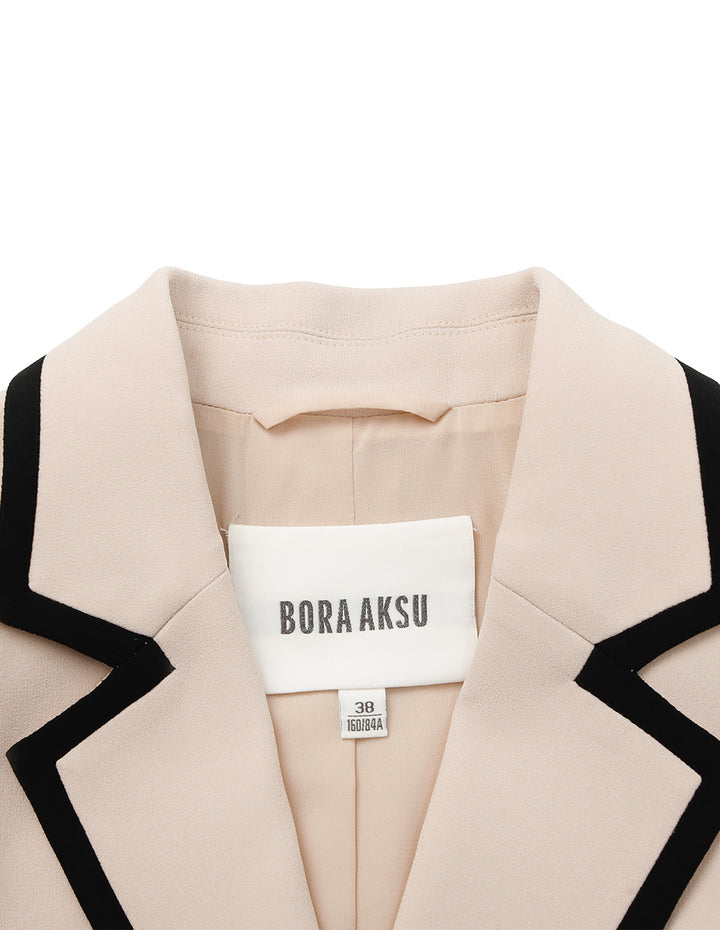 BORA AKSU Notch Lapel Single-Button Long Sleeve Cropped Blazer