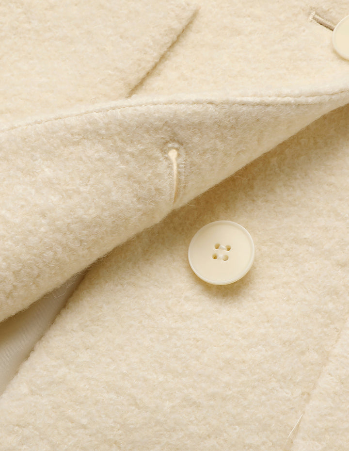 BORA AKSU Round Neck H-Type Single Breasted Milk White Wool Coat