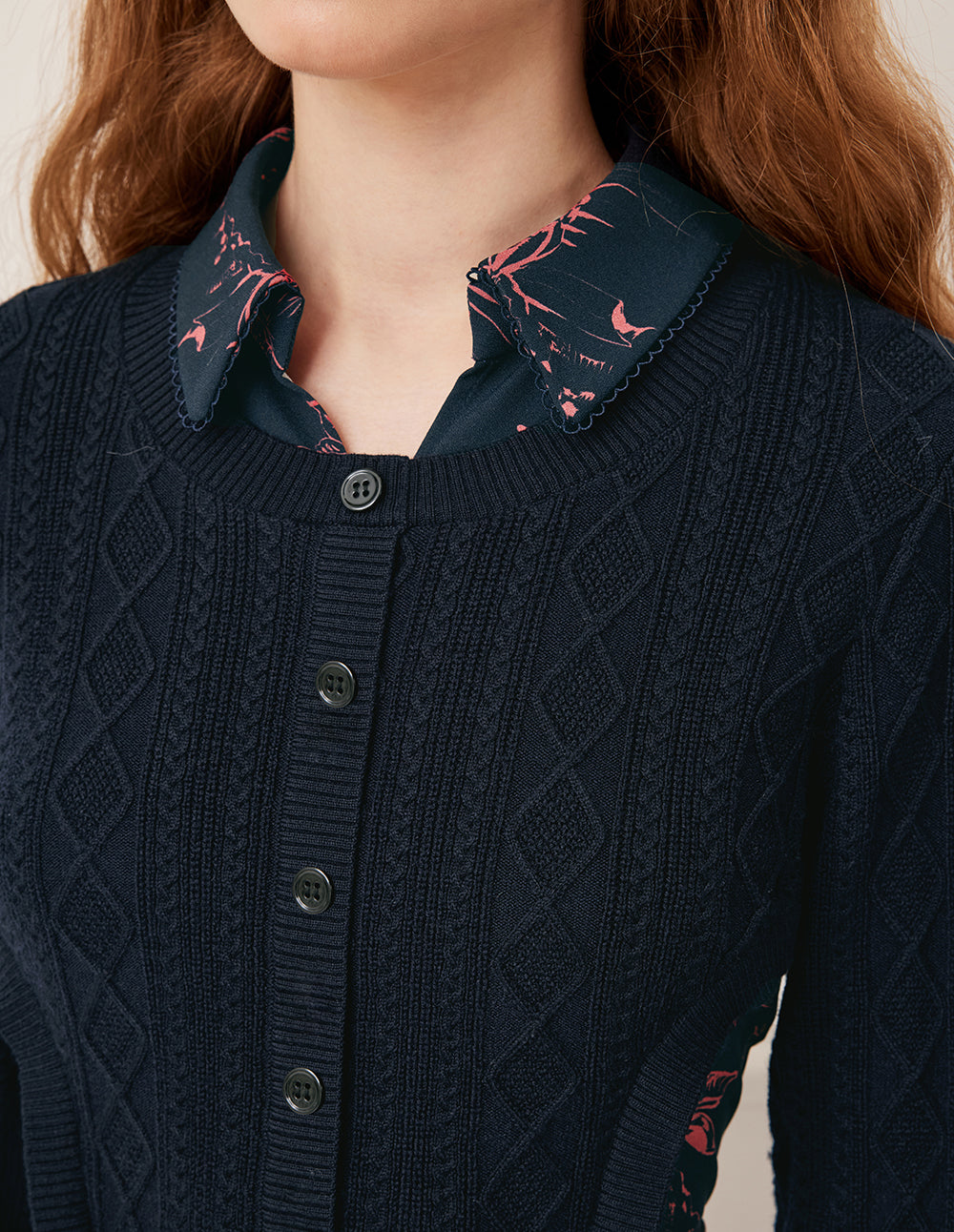 BORA AKSU Notched Collar Wool Knit Patchwork Printed Midi Dress