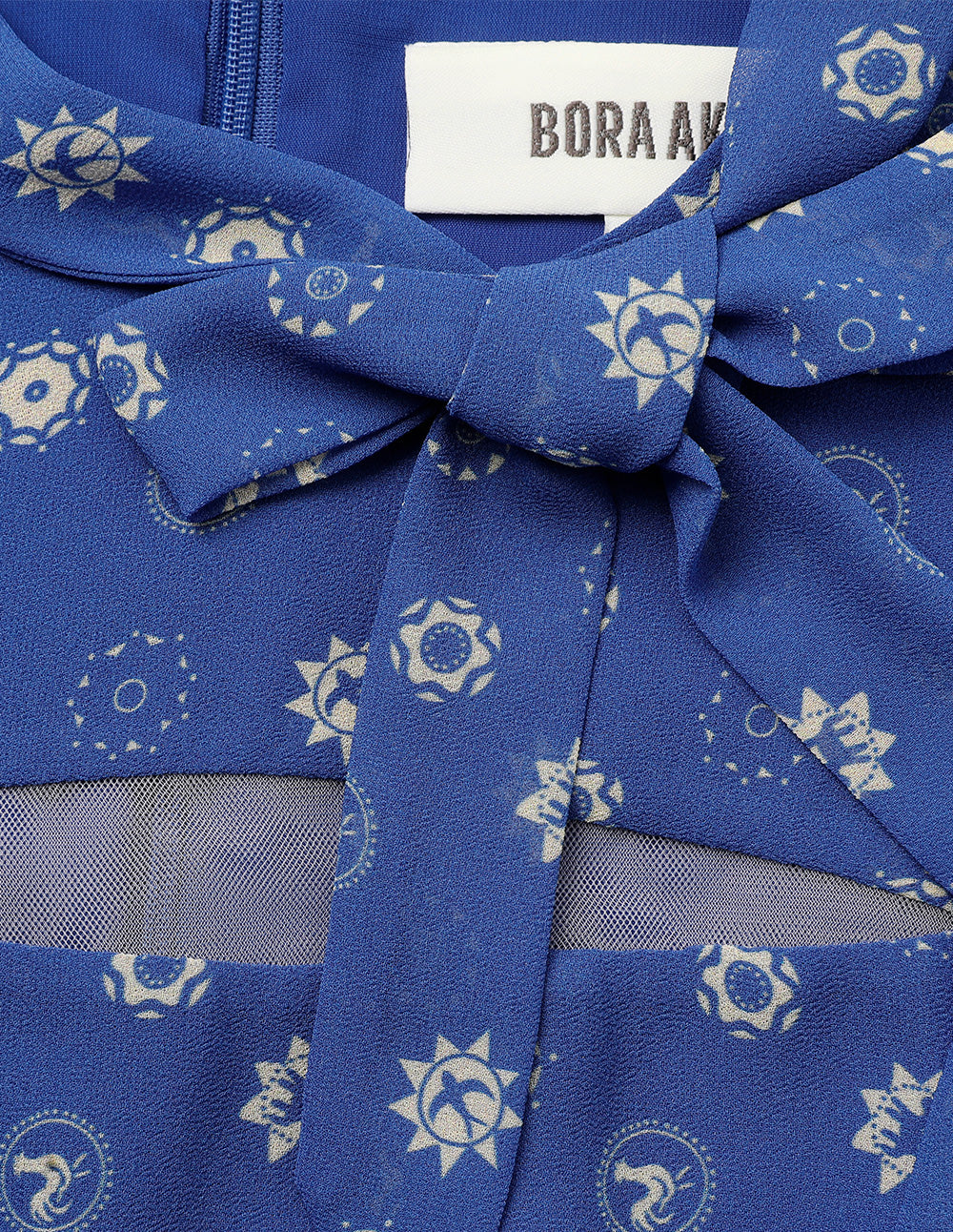 BORA AKSU French Puff Sleeve Collar Pleated Printed Dress