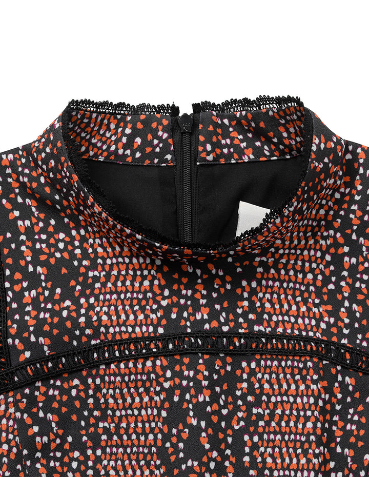 BORA AKSU Puff sleeves stand collar printed flare dress