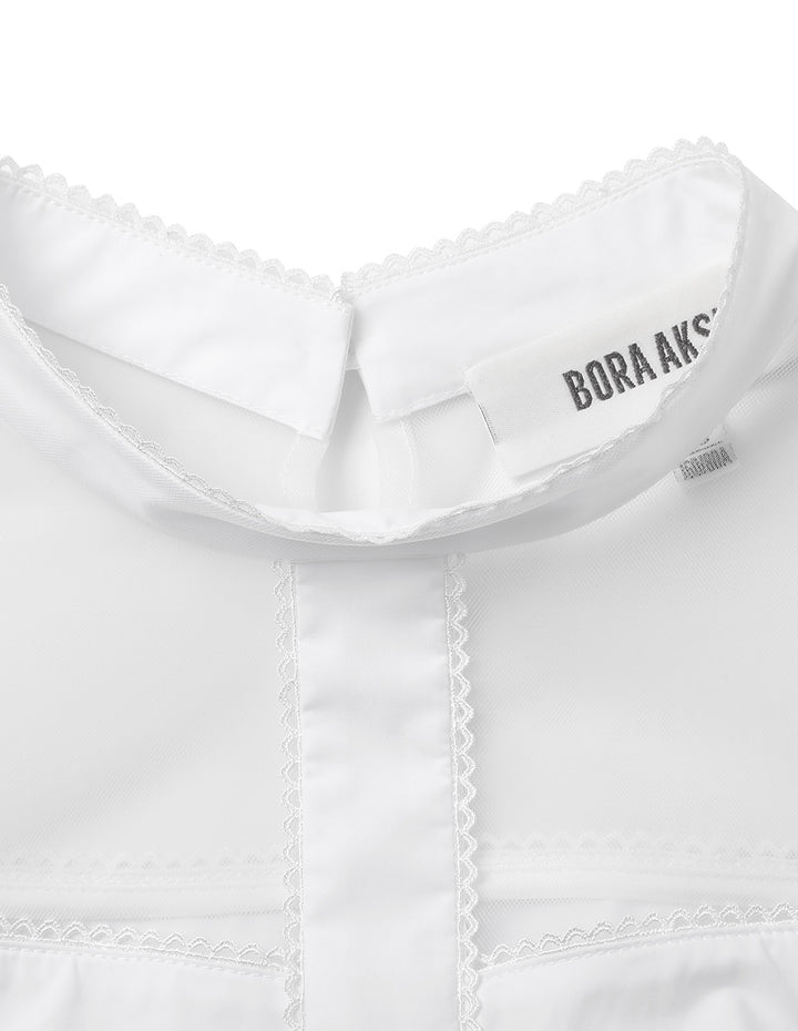 BORA AKSU Puff-Sleeved Mesh Pleated Top