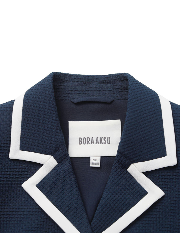 BORA AKSU Lapel White-Trimmed Long-Sleeve Cropped Blazer