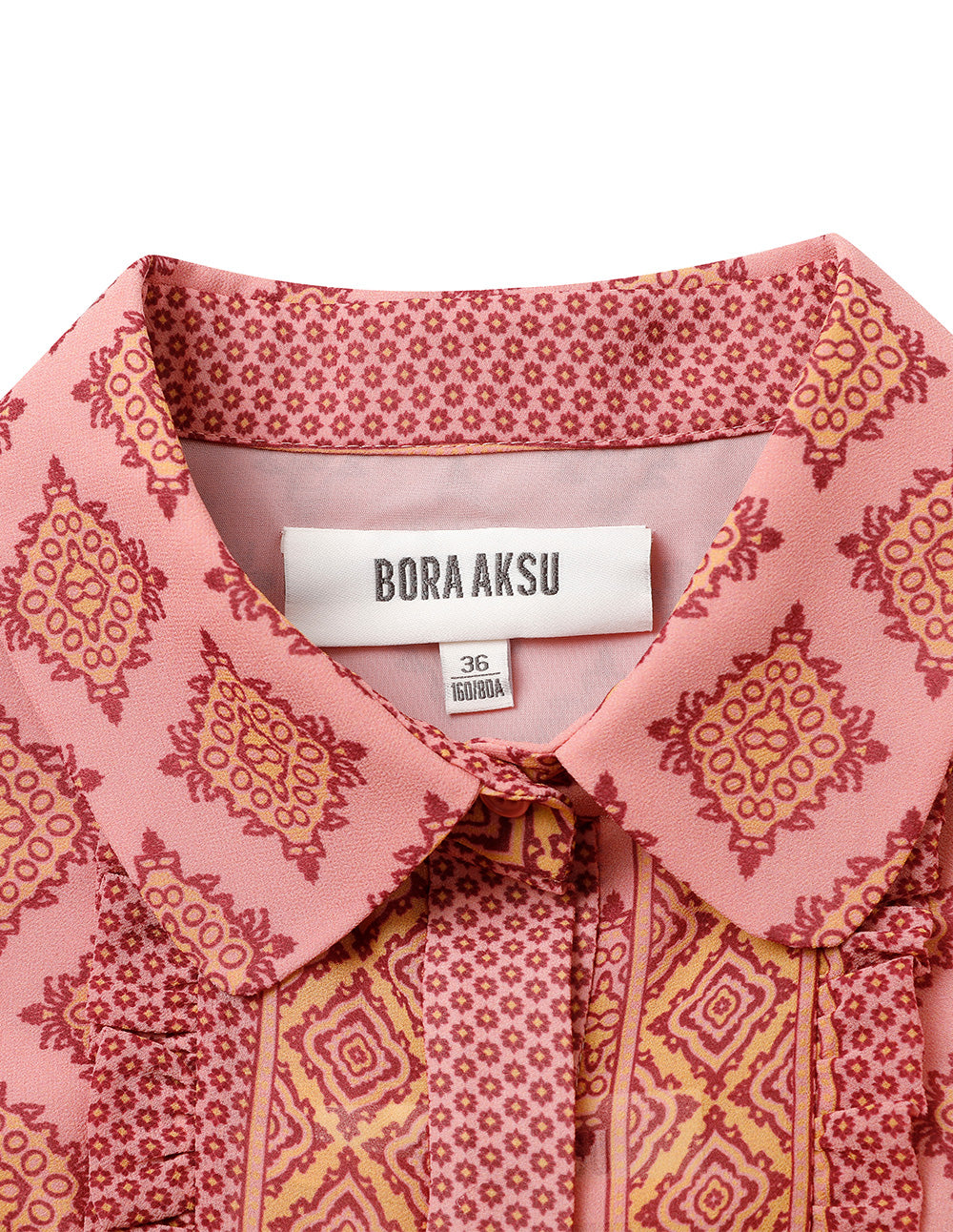 BORA AKSU Bohemian-Printed Blouse With Ruffle Details In Vibrant Pink & Yellow