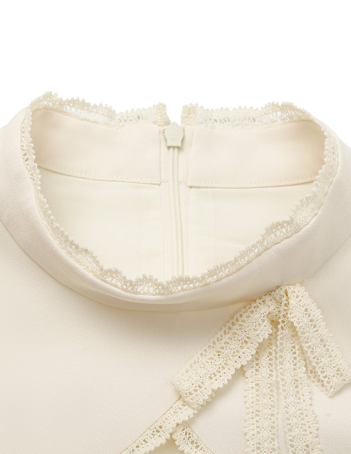 BORA AKSU Stand-Collar Puff Sleeve Ruffle-Trimmed Pleated Midi Dress