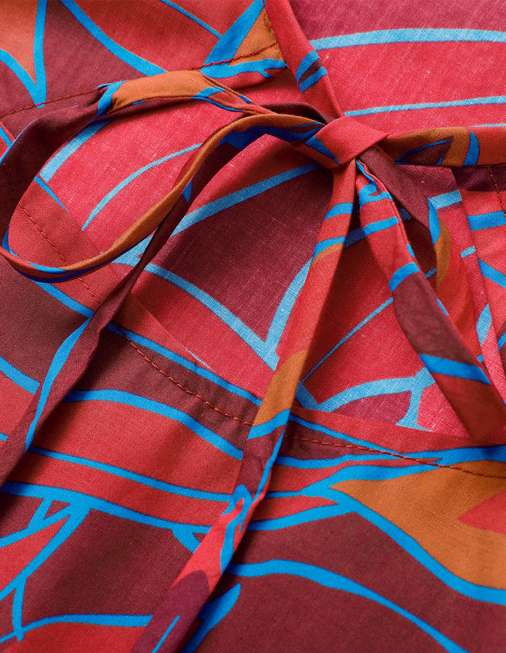 BORA AKSU Bow Tie Round Neck Lantern Sleeve Printed Top