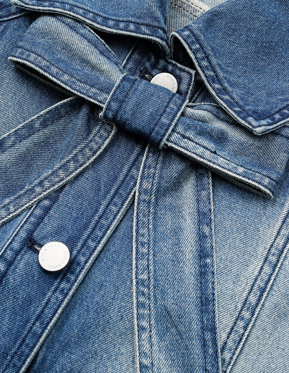 BORA AKSU Vintage Detachable Bow Long Sleeve Washed Denim Jacket