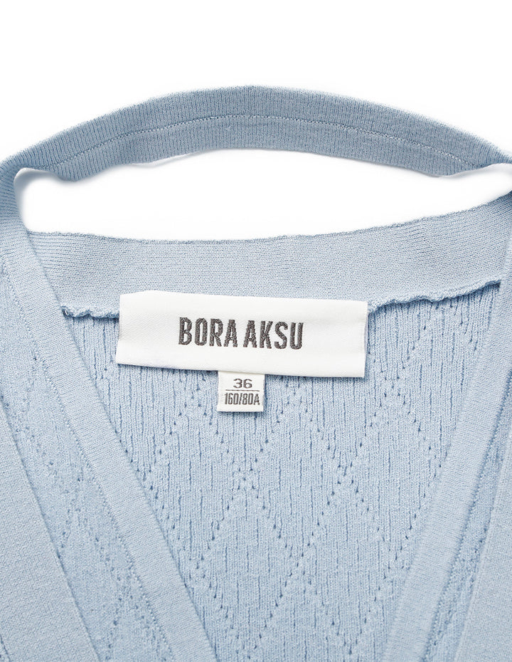 BORA AKSU Halter V-neck Ruffle Trim Patchwork 2-Piece Knit Cardigan